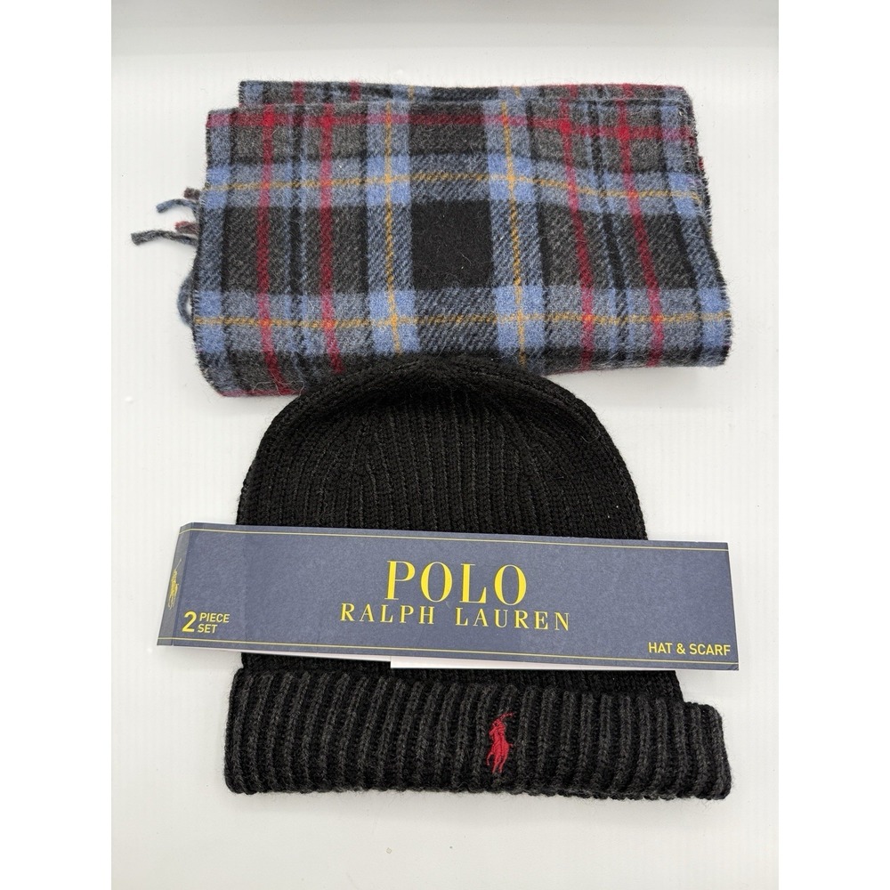 Polo Ralph Lauren Men's Merino Wool 2 Piece Set Hat & Scarf Reversible BLUE
